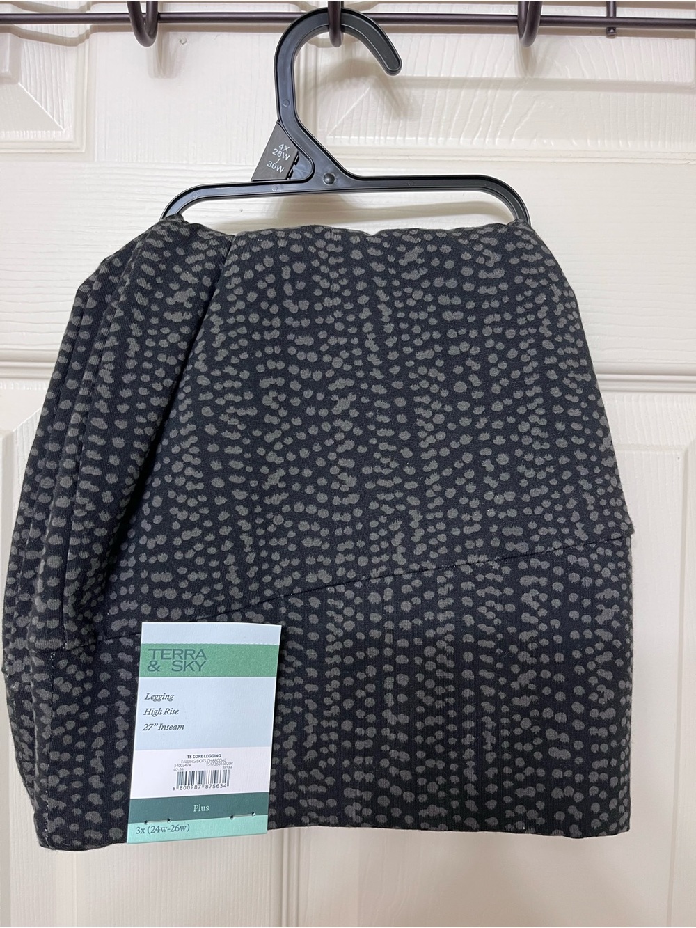 Terra & Sky Black Leggings with Gray Dot Pattern